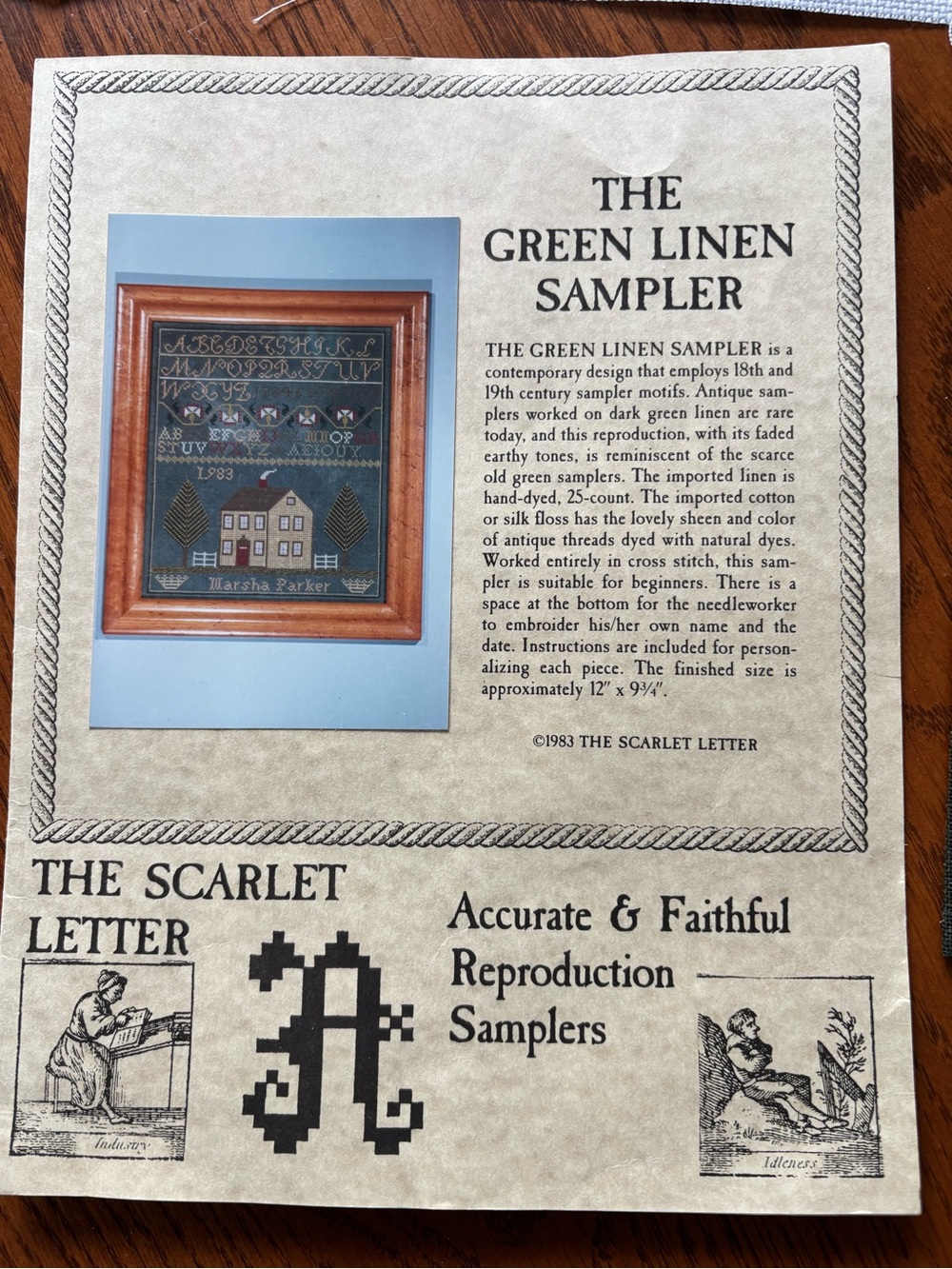 The Green Linen Sampler Cross Stitch Pattern kit